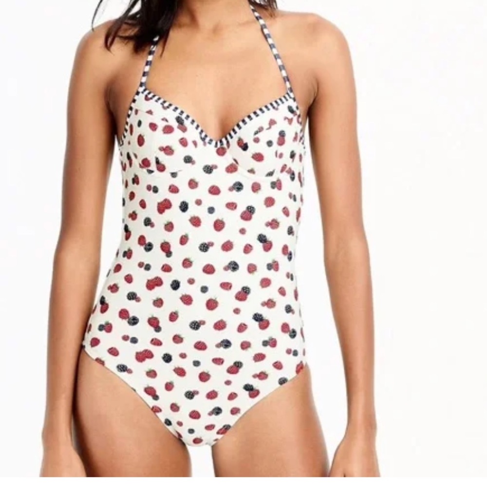 J. Crew Berry Print Halter One Piece Swimsuit   Sz 4 NEW